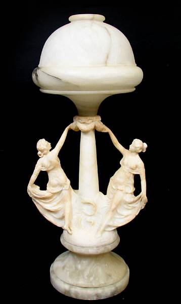 Appraisal: A carved alabaster figural lamp height in diameter in