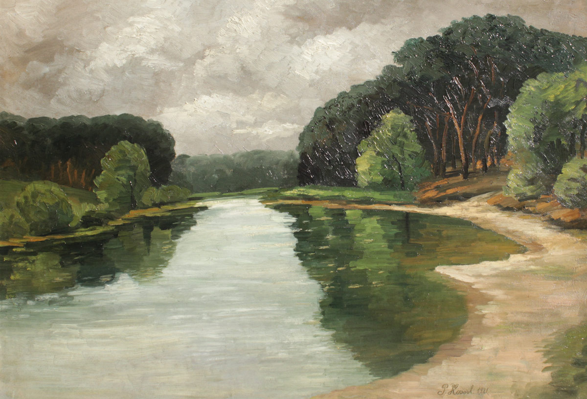 Appraisal: HOSSEL P River Landscape Oil Canvas Mounted on Board ''