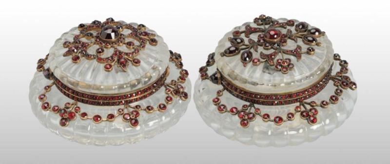 Appraisal: Lot of Glass Garnet Jewels Lidded Jars Description Possibly Austrian