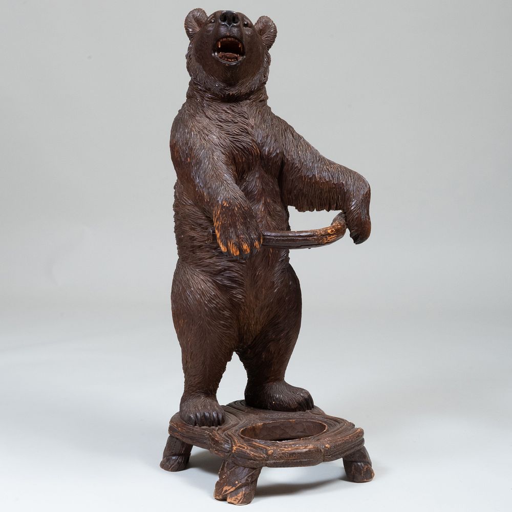 Appraisal: Black Forest Carved Wood Model of a Standing Bear Umbrella