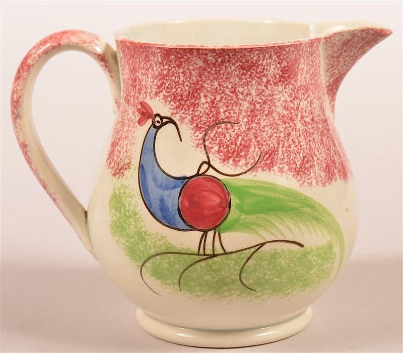 Appraisal: Red Spatter Peafowl China Cream Pitcher Red Spatter Peafowl Pattern