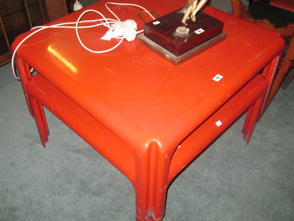 Appraisal: Pair of 's red plastic occasional tables