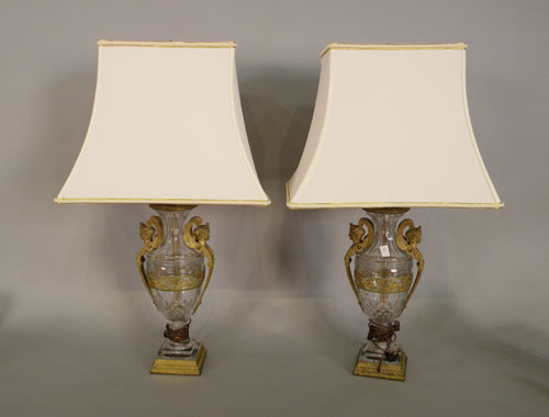 Appraisal: Pair of crystal and ormolu table lamps