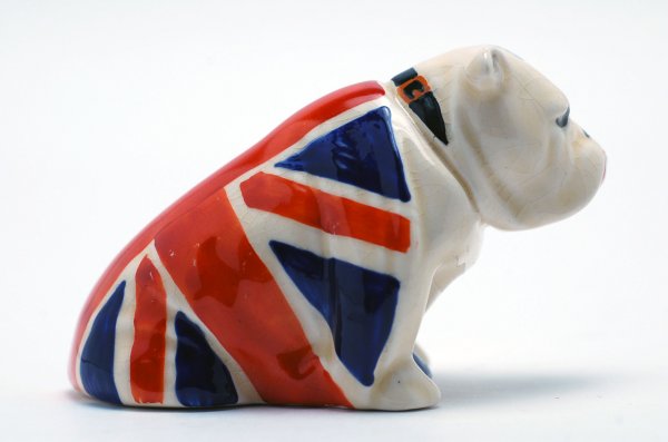 Appraisal: English bull dog draped in british flag with small decal