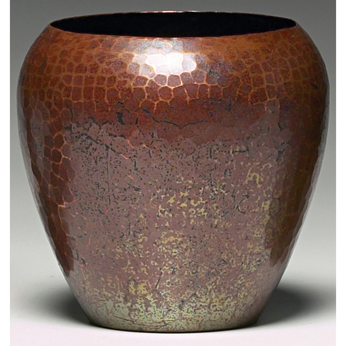 Appraisal: Roycroft vase tapered form in hammered copper original patina impressed