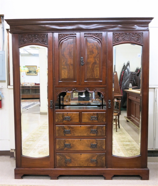 Appraisal: VICTORIAN WALNUT AND BURL WALNUT WARDROBE DRESSER English late th