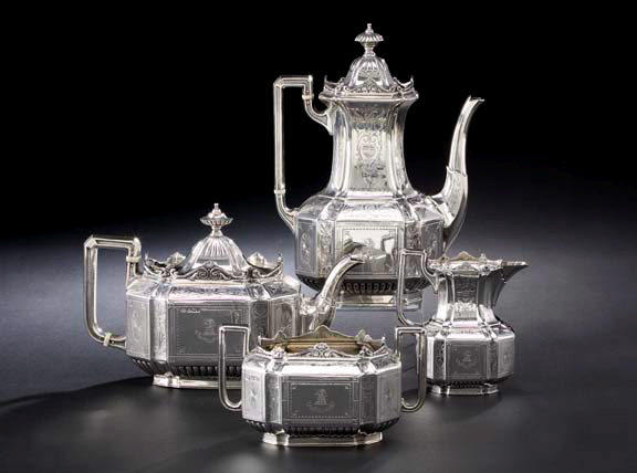 Appraisal: Edwardian Four-Piece Sterling Silver Coffee and Tea Service hallmarked Sheffield