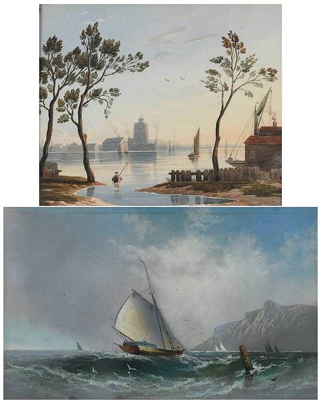 Appraisal: Two European Watercolors th century Fisherman Across from an Industrial