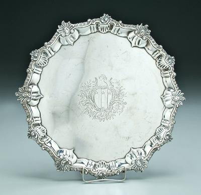 Appraisal: George II English silver salver round with foliate shell and