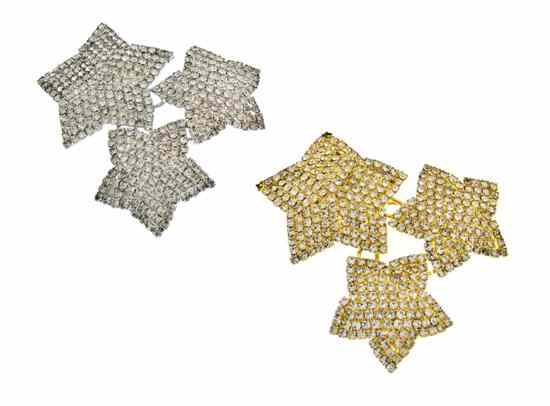 Appraisal: Two Pauline Trigere Star Cluster Rhinestone Brooches one goldtone and