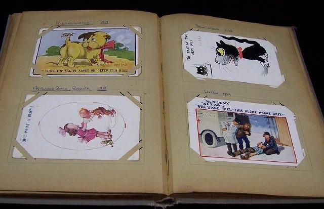 Appraisal: A postcard album containing approximately humorous postcards by Donald McGill