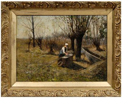 Appraisal: Harvey Otis Young painting American - woman gathering reeds in