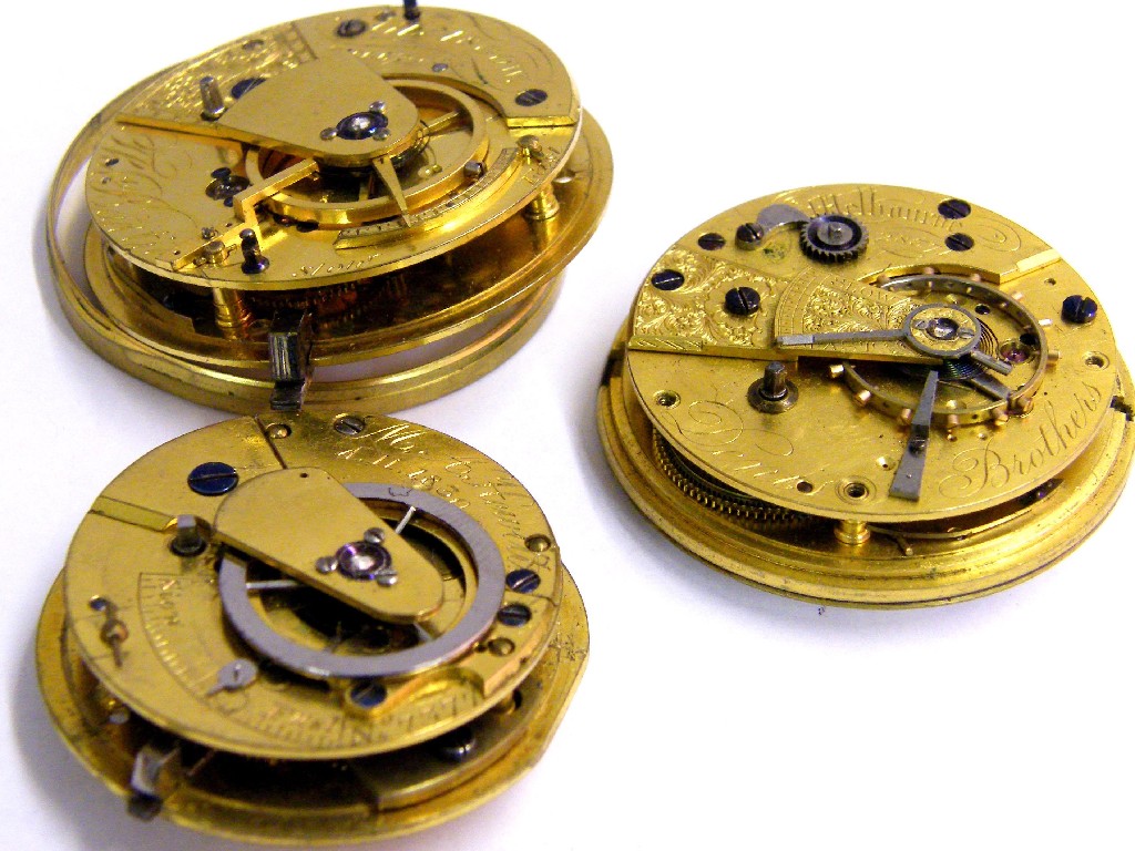 Appraisal: Three th century fusee lever pocket watch movements signed M