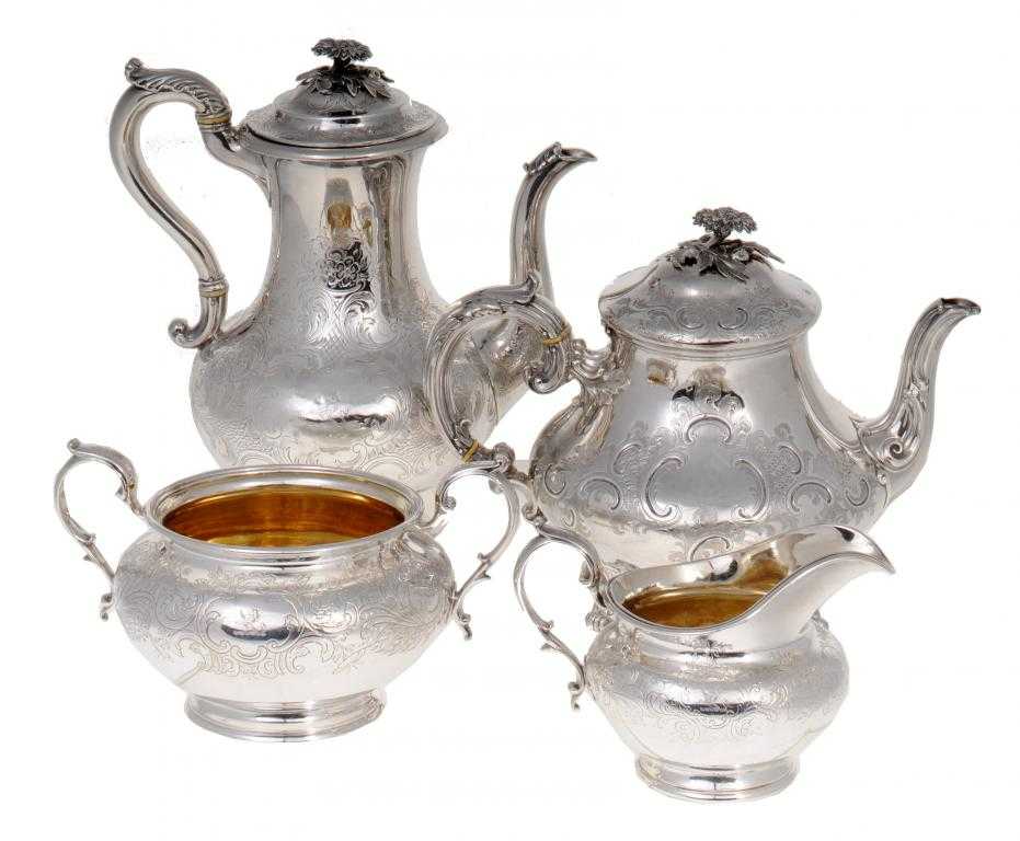 Appraisal: A WILLIAM IV-VICTORIAN COMPOSED TEA AND COFFEE SERVICE similarly engraved