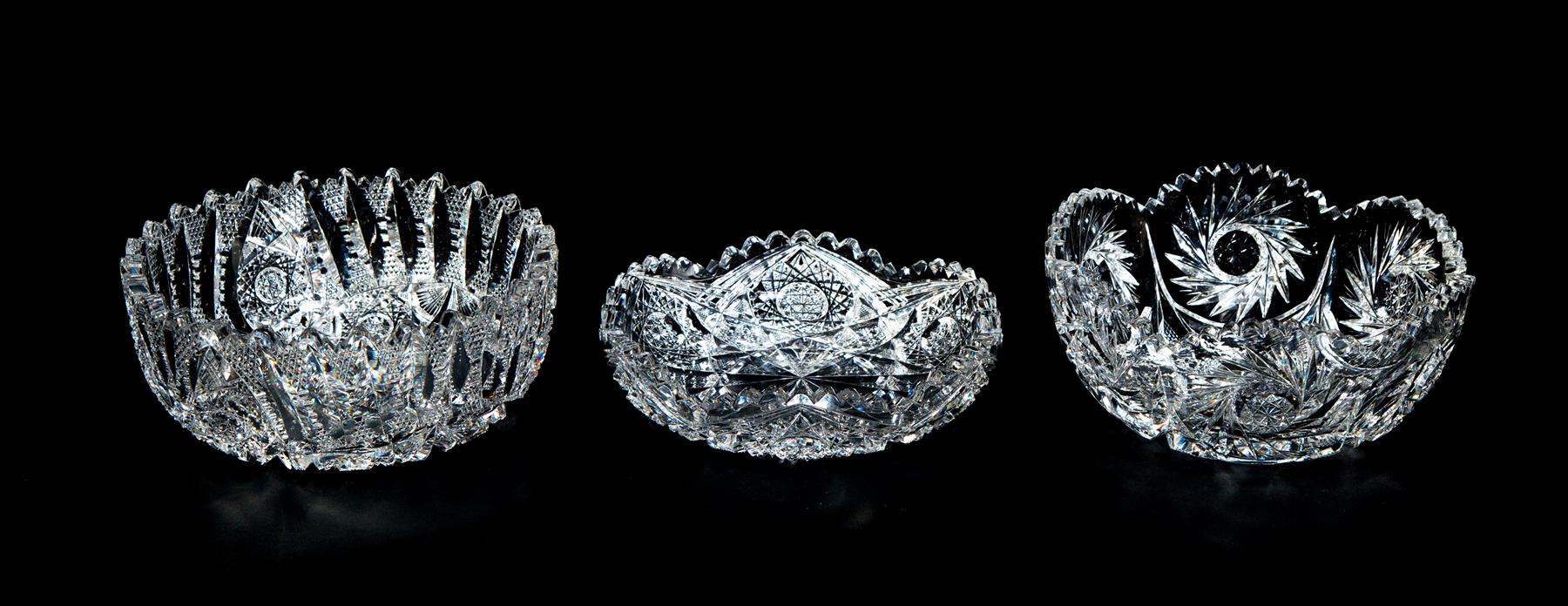 Appraisal: THREE CUT GLASS BOWLS American th century Beautifully cut with