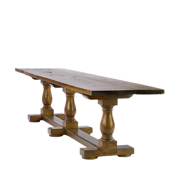 Appraisal: Custom made oak topped dining table on stretcher base th