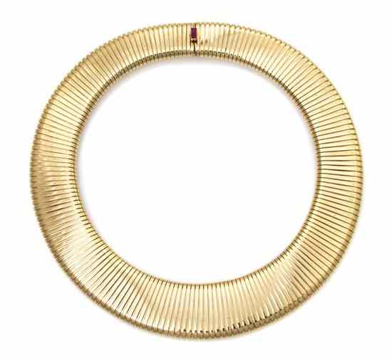 Appraisal: A Karat Yellow Gold Graduated Tubogas Necklace measuring approximately -