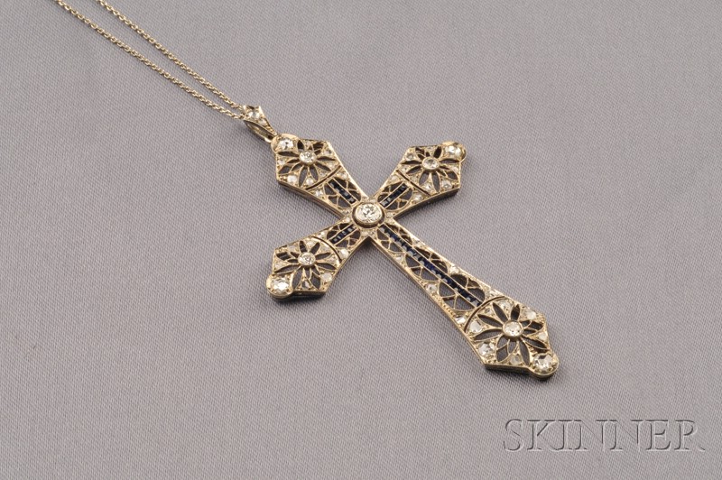 Appraisal: Art Deco kt White Gold and Diamond Pendant Cross set