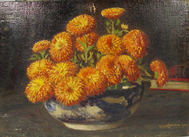 Appraisal: D R Cawey - Oil onto canvas of still life