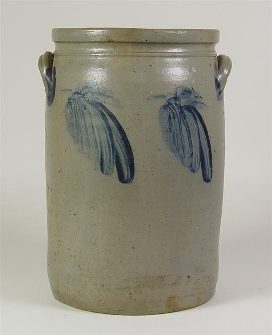 Appraisal: Salt Glazed Crock with Cobalt Decoration Circa Four gallon crock