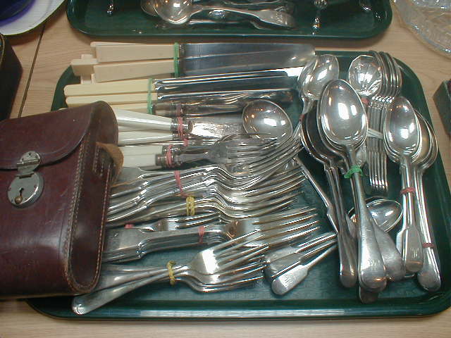 Appraisal: Old English and fiddle pattern silver plated flatware and cutlery