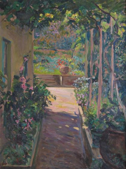 Appraisal: JEAN CHALEYE french - VIEW OF THE BACK YARD Signed