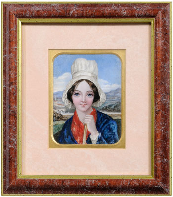 Appraisal: French School late th century Miniature Peasant Woman Wearing a