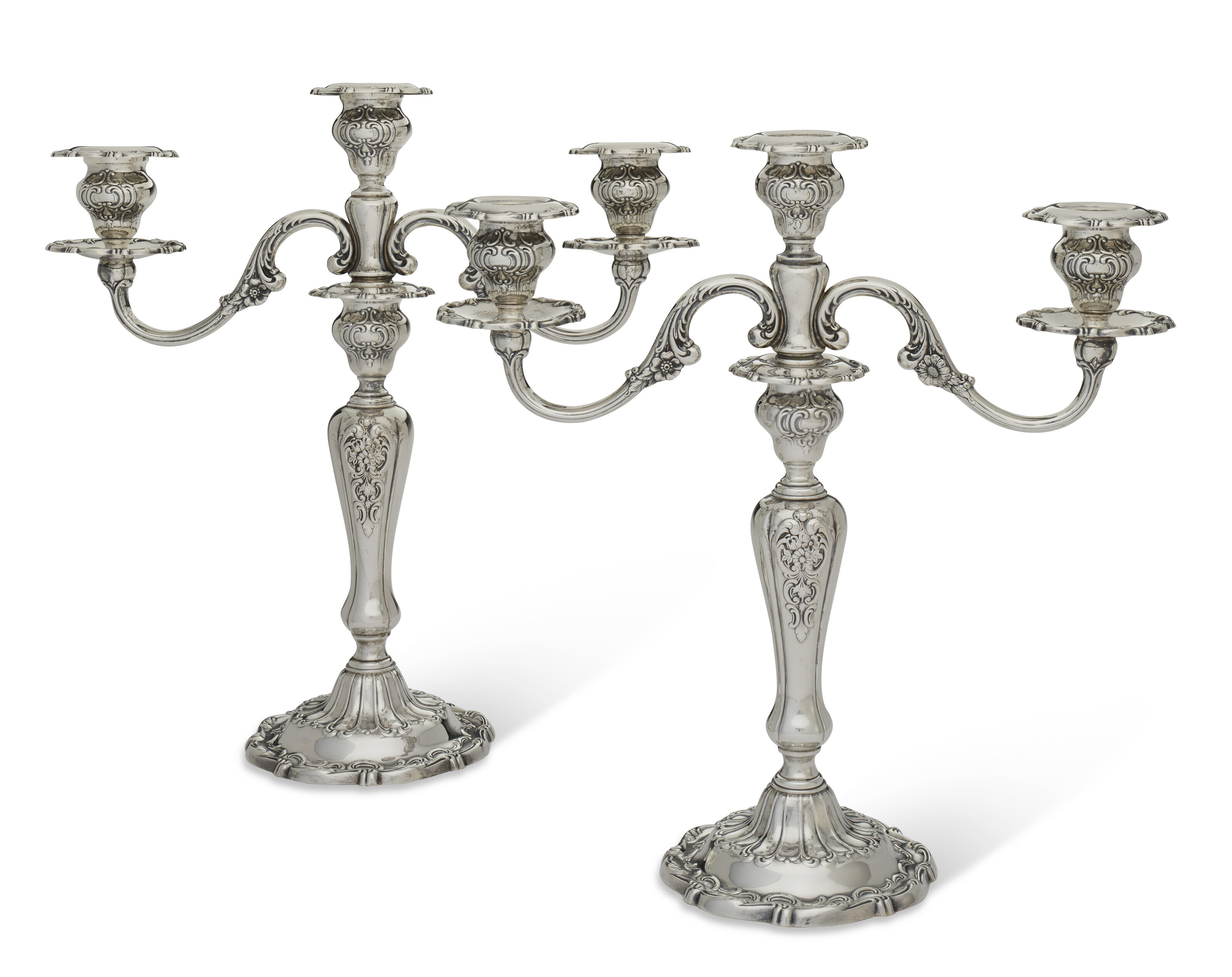 Appraisal: A PAIR OF AMERICAN SILVER THREE-LIGHT CANDELABRA MARK OF GORHAM