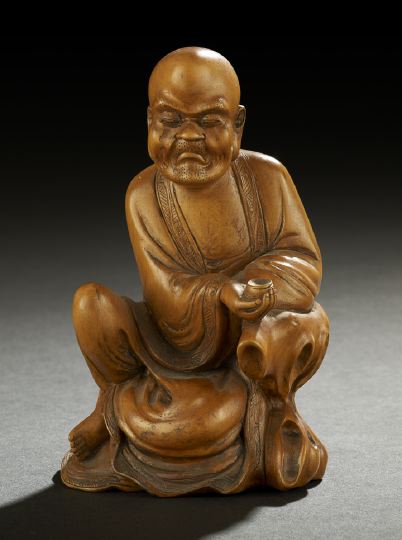 Appraisal: Chinese Carved Boxwood Figure of a Seated Louhan th century