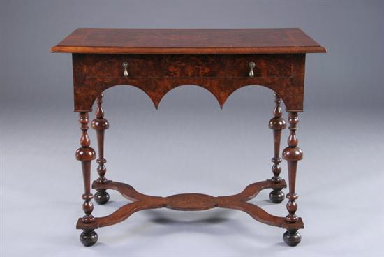 Appraisal: WILLIAM AND MARY STYLE SIDE TABLE th century burl walnut