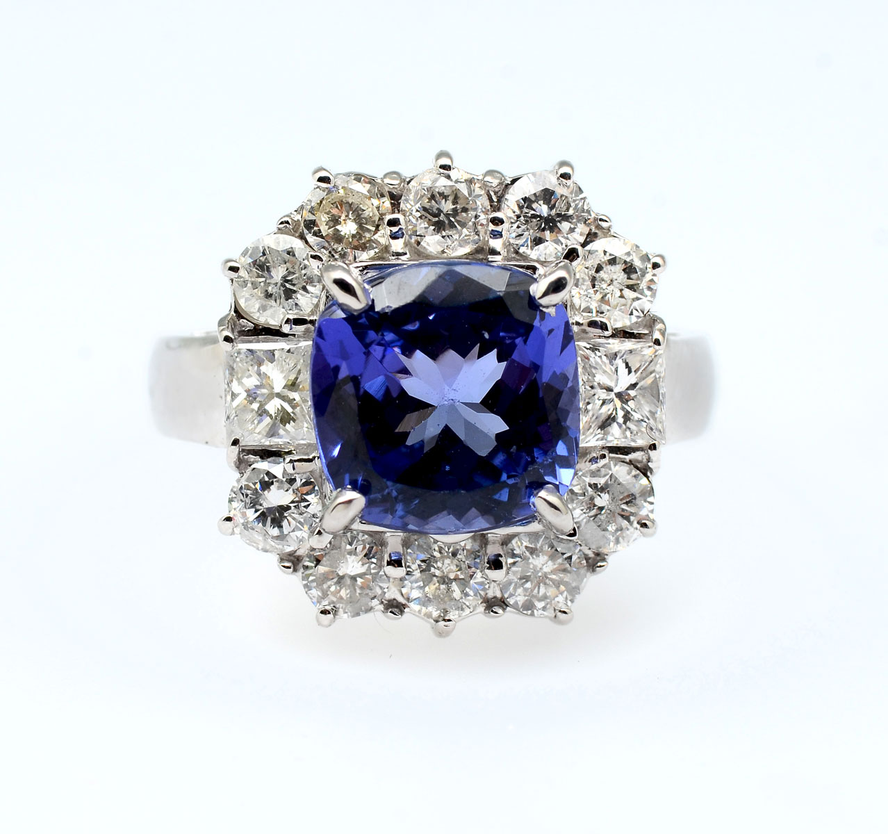 Appraisal: GORGEOUS K CT TANZANITE CTW DIAMOND RING CT square cushion