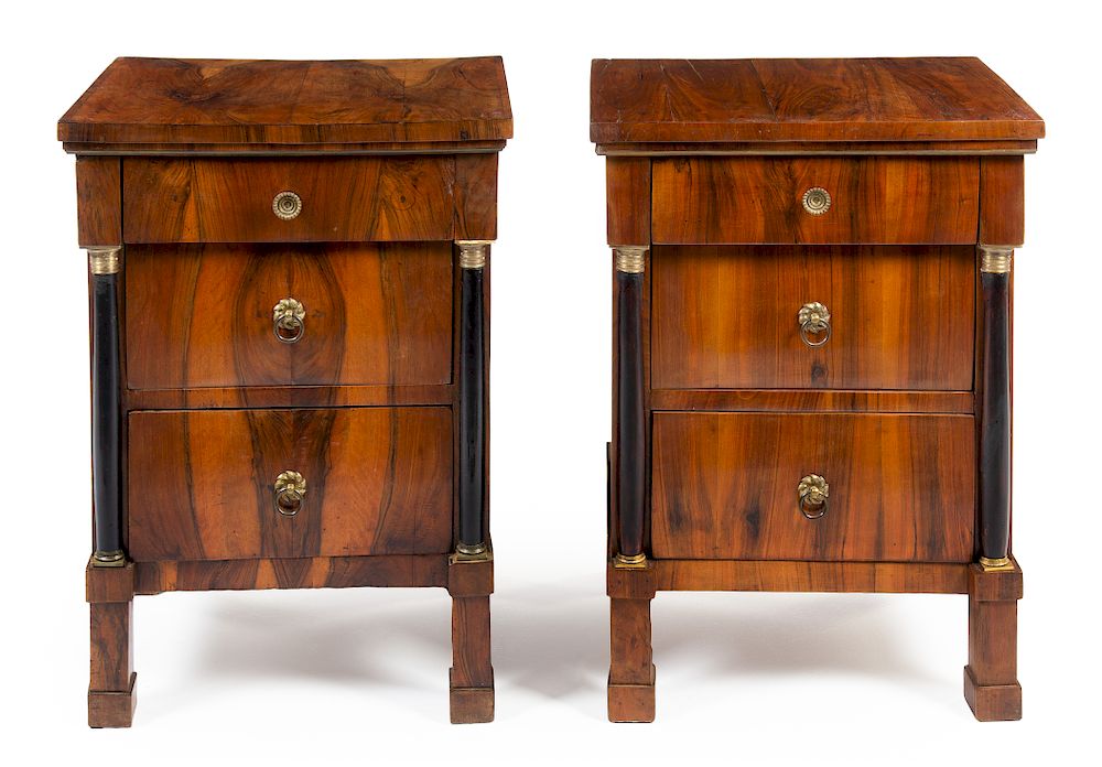 Appraisal: A Pair of Italian Neoclassical Parcel Ebonized Walnut Night Stands