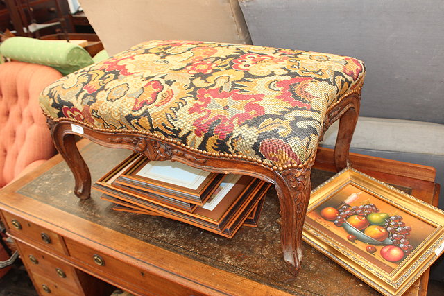 Appraisal: th CENTURY FRENCH RECTANGULAR STOOL upholstered top carved wooden frame