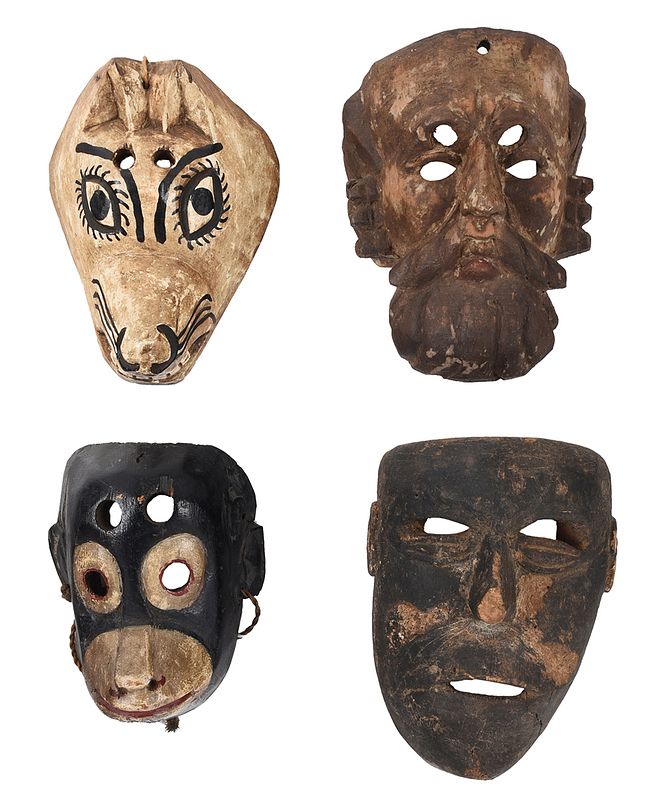 Appraisal: Four Carved Wood Dance Masks probably Mexican th century including