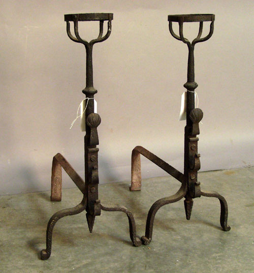 Appraisal: Pair of cast iron andirons early th c h