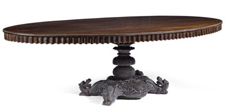 Appraisal: IMPRESSIVE ANGLO-INDIAN CARVED PADOUK OVAL DINING TABLE EARLY TH CENTURY