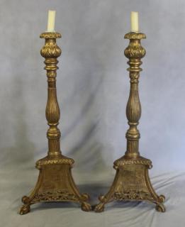 Appraisal: Pair of th Century Continental Giltwood Torchieres From a Scarsdale