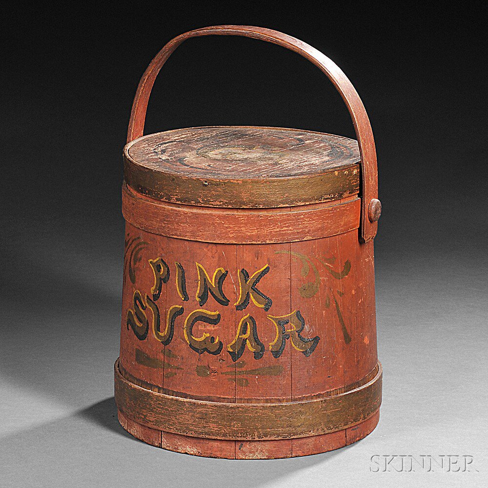 Appraisal: Paint-decorated Pine Firkin New England early th century the bentwood