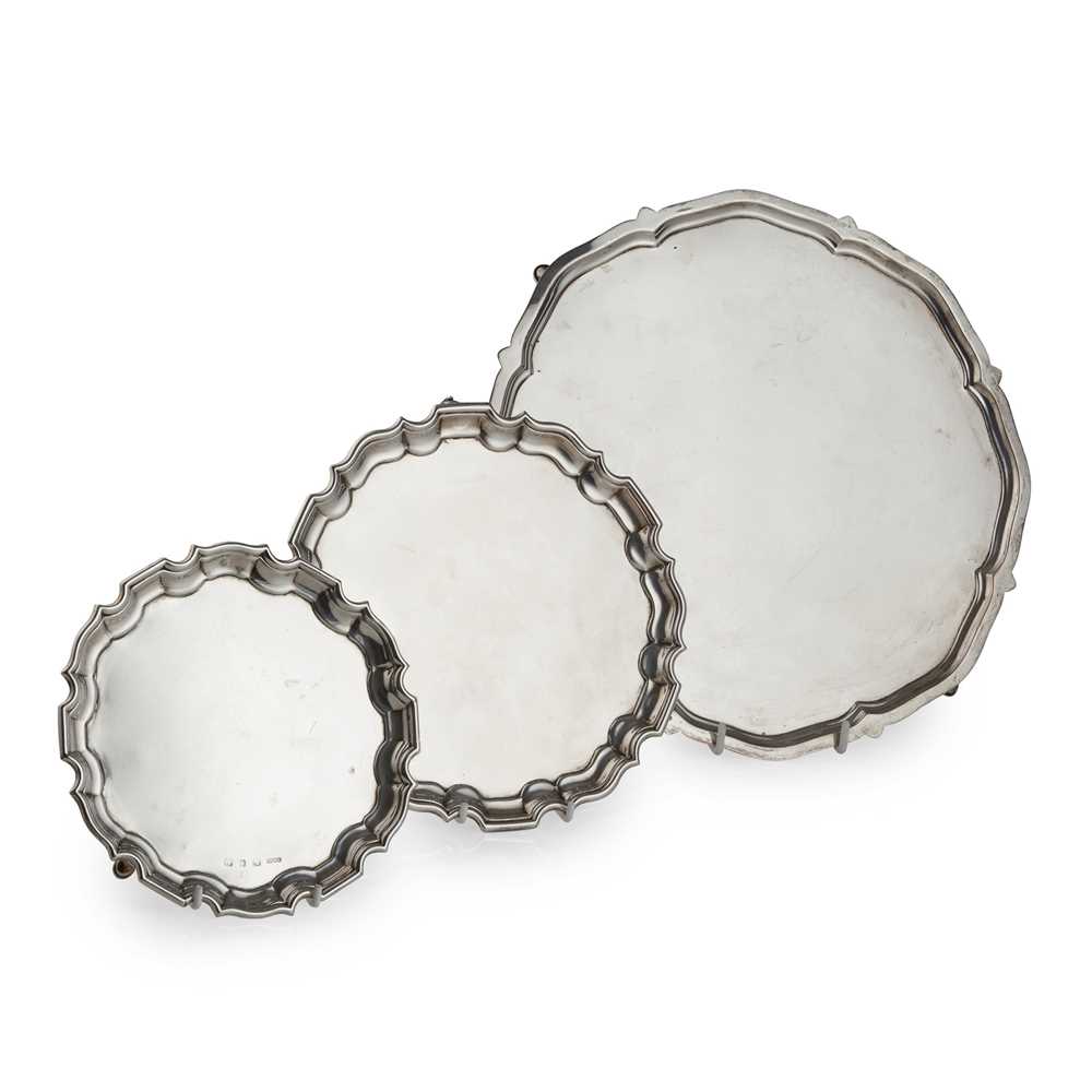 Appraisal: A GROUP OF THREE SALVERS AND TRAYS Harrison Brothers Howson