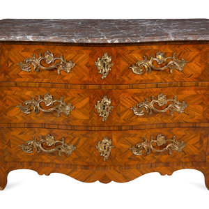 Appraisal: A Louis XV Gilt Bronze Mounted Parquetry Marble-Top Commode Circa