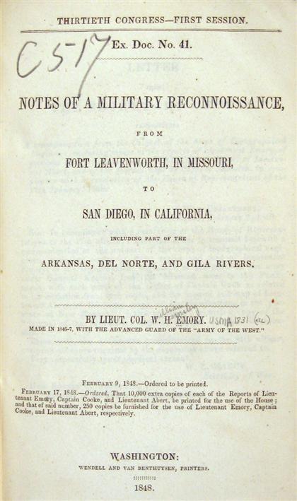 Appraisal: vol Emory William Hemsley Notes of a Military Reconnaissance from