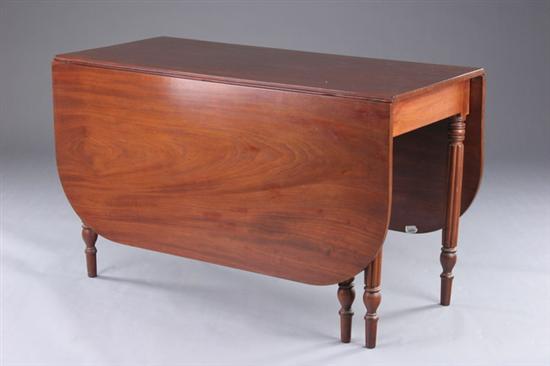 Appraisal: AMERICAN EMPIRE DROP-LEAF TABLE th Rectangular top with rounded-corner leaves