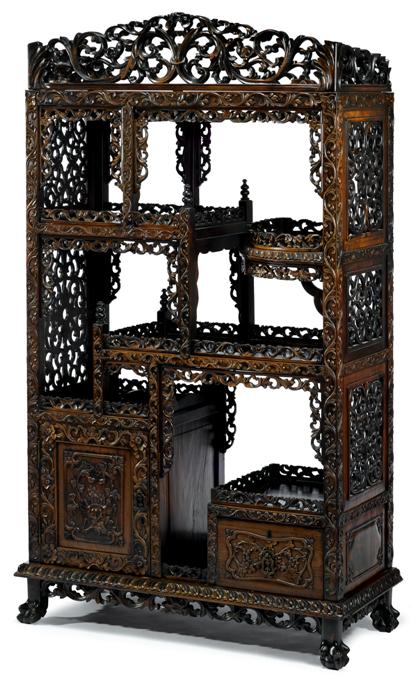 Appraisal: Chinese carved hongmu display cabinet th century