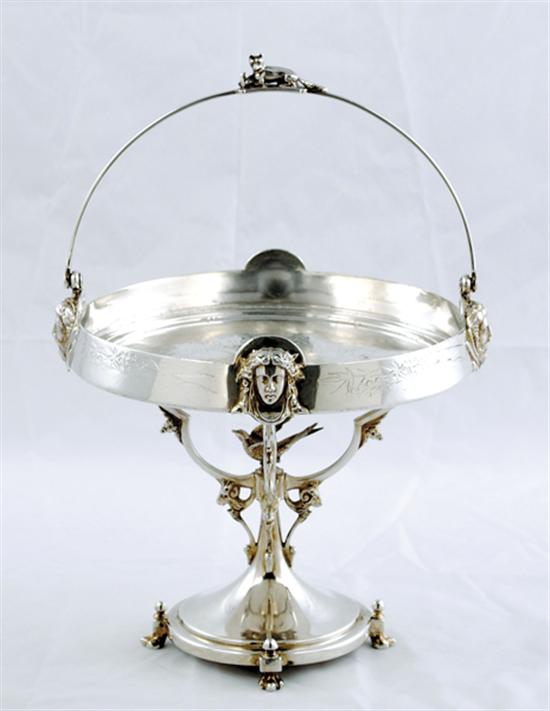 Appraisal: Reed Barton silverplate cake basket circa cat finial on hinged