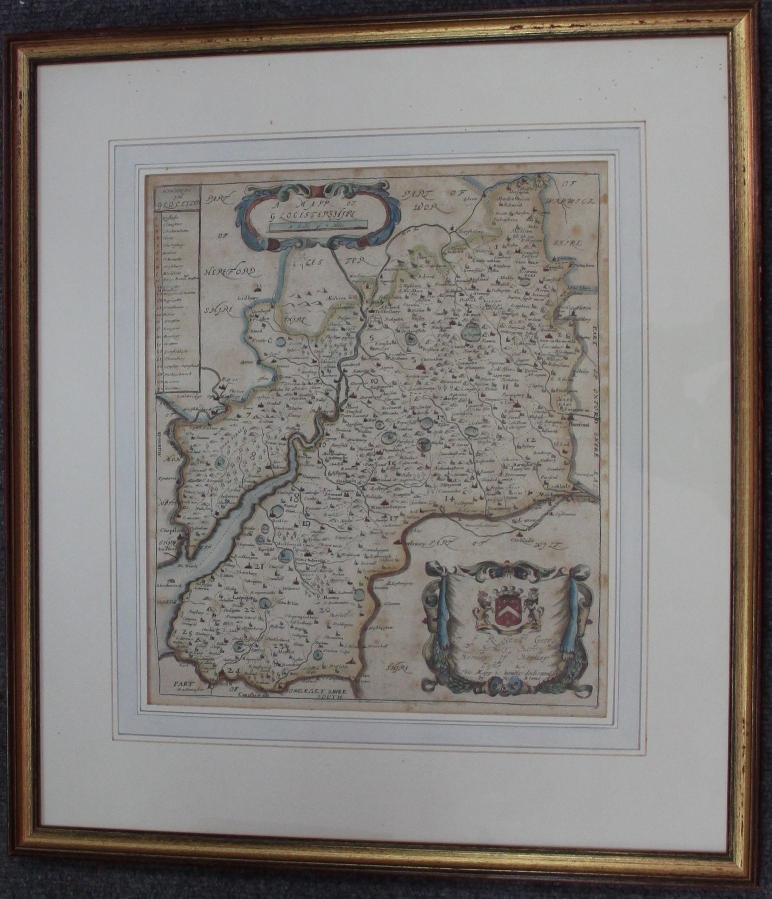 Appraisal: Richard Blome circa Gloucestershire hand coloured map with dedication to