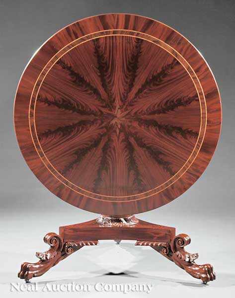 Appraisal: An American Classical Carved and Inlaid Mahogany Center Table mid-