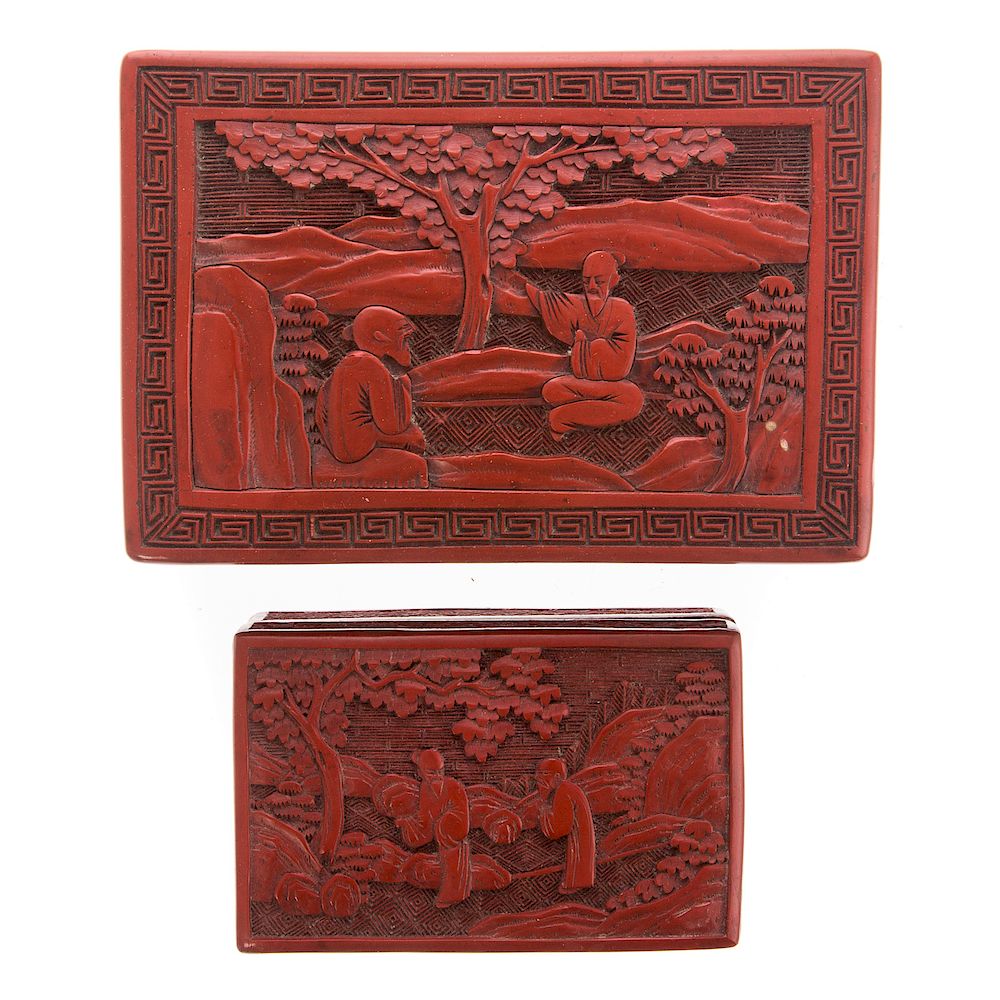 Appraisal: Two Chinese Cinnabar Lacquer Boxes late th century two small