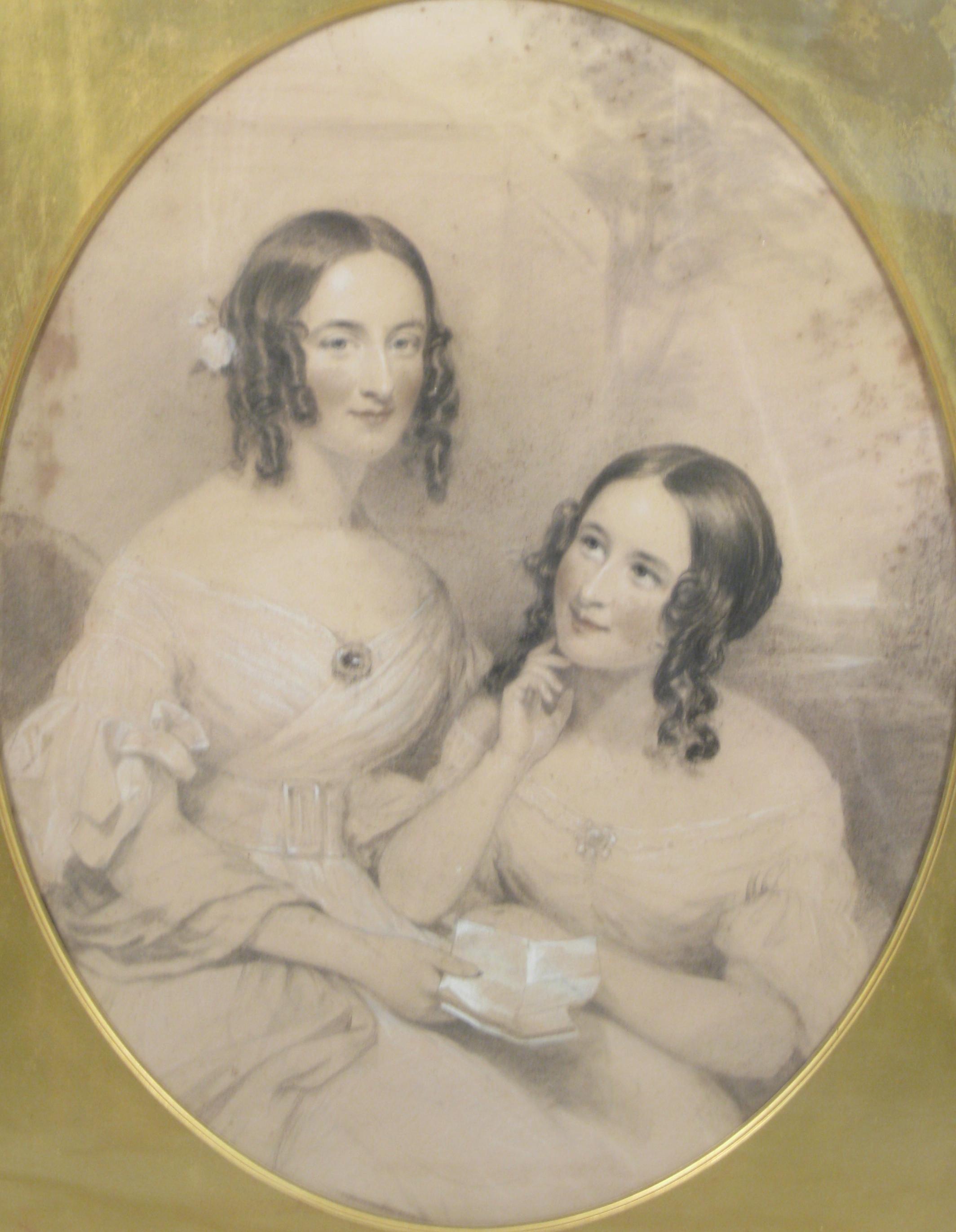 Appraisal: CIRCLE OF GEORGE RICHMOND Two Sisters charcoal and coloured chalks