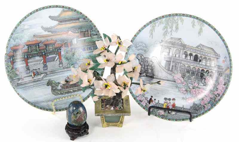 Appraisal: Four Chinese Objets d'Artsincluding a rose quartz cherry blossom tree