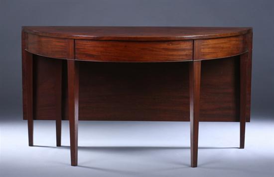 Appraisal: FEDERAL MAHOGANY DEMI-LUNE CONSOLE TABLE late th century Gate-leg action